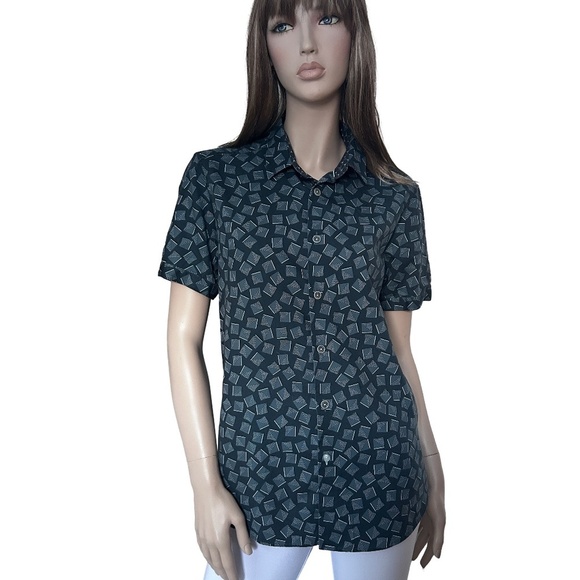 Ted Baker London Blouse Top Shirt Geometric Pattern Full Button Front Micro Dots - Picture 15 of 16